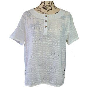Unbranded White Size XL Vanilla Girl Boho Boxy Button Top Eyelet Lace Lagenlook